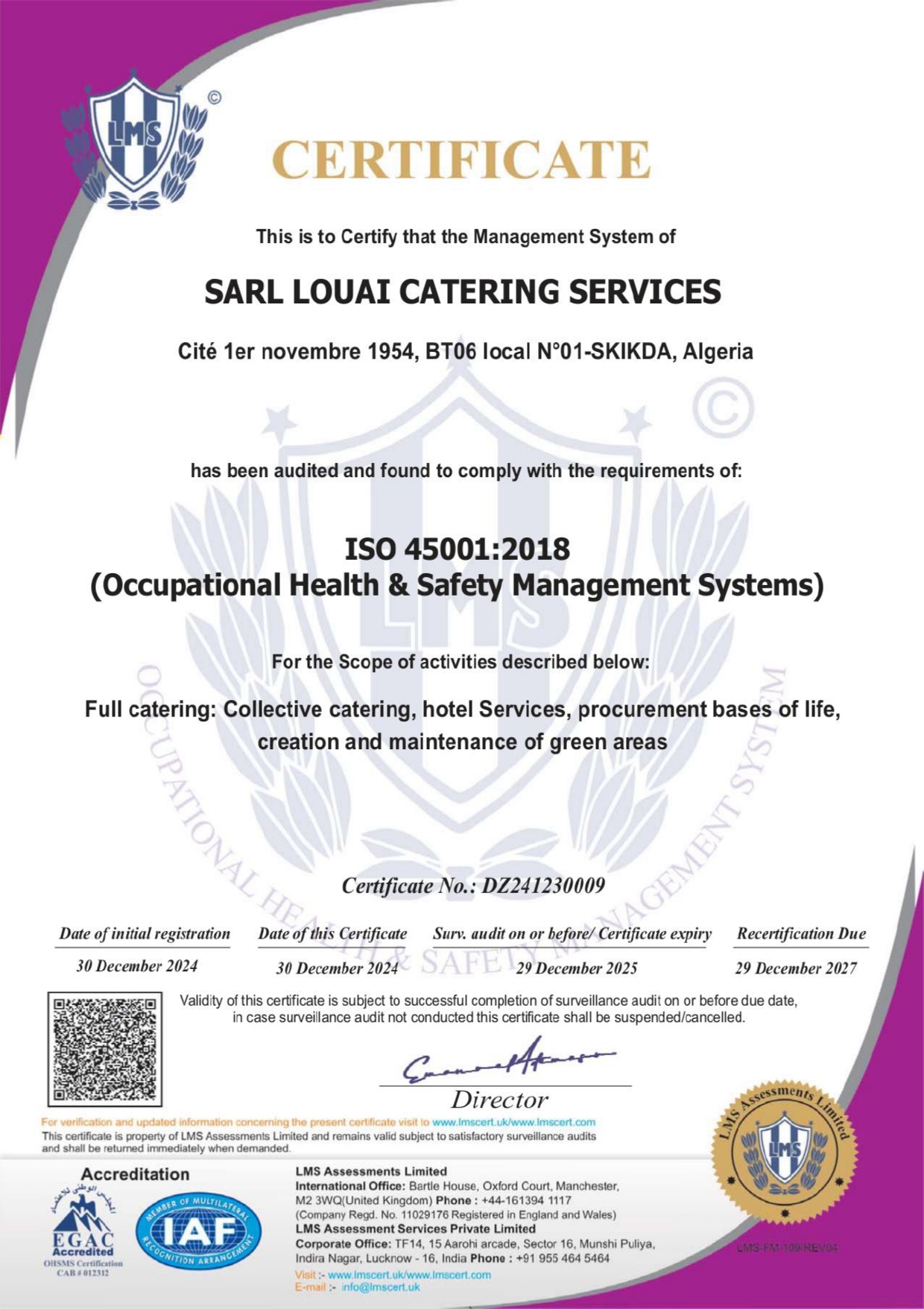 Certificat ISO 45001:2018